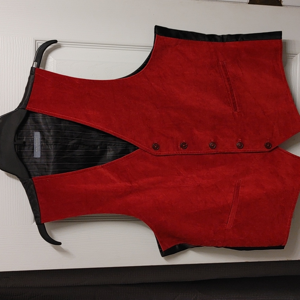 Madison Red Velvet Men's Vest with Black Trim